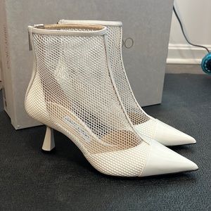 Jimmy Choo Kix White Leather Mesh Ankle Booties